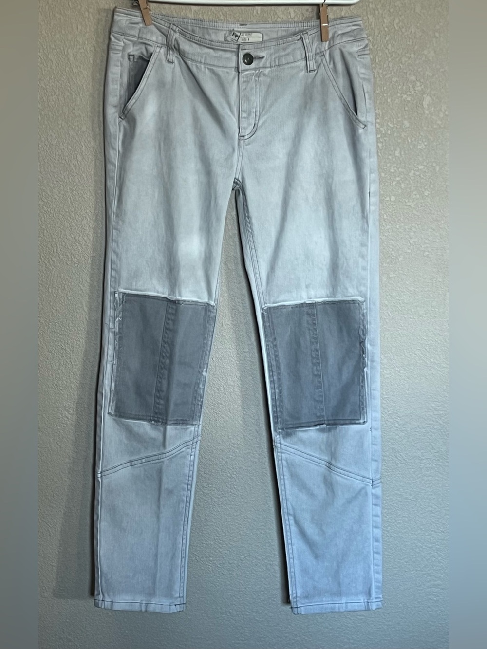 Free People Men's Two-Tone Light Gray Patch Jeans